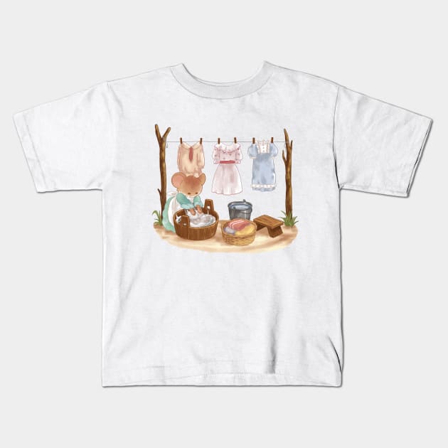 Cottagecore Mouse Doing Vintage Laundry Kids T-Shirt by Jieul